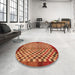 Round Abstract Red Checkered Rug in a Office, abs5309