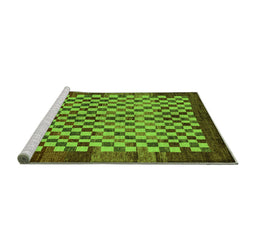 Sideview of Machine Washable Checkered Green Modern Area Rugs, wshabs5309grn