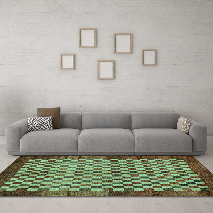 Machine Washable Checkered Turquoise Modern Area Rugs in a Living Room,, wshabs5309turq
