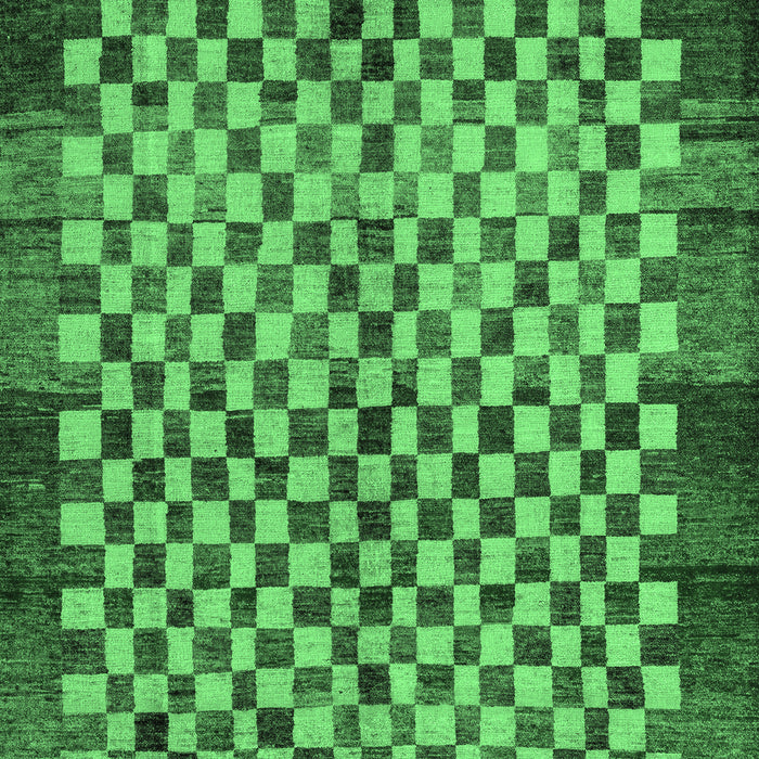 Machine Washable Checkered Emerald Green Modern Area Rugs, wshabs5309emgrn