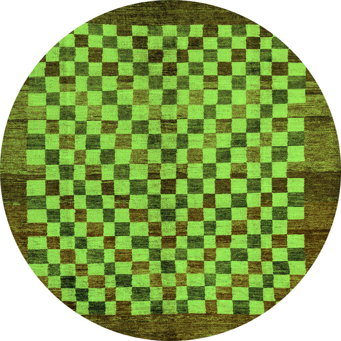 Round Machine Washable Checkered Green Modern Area Rugs, wshabs5309grn