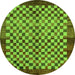 Round Machine Washable Checkered Green Modern Area Rugs, wshabs5309grn