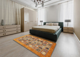 Abstract Yellow Orange Modern Rug in a Bedroom, abs530