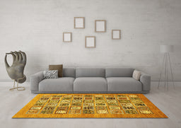 Machine Washable Abstract Yellow Modern Rug in a Living Room, wshabs530yw