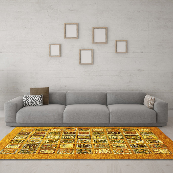 Machine Washable Abstract Yellow Modern Rug in a Living Room, wshabs530yw