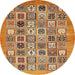 Round Machine Washable Abstract Yellow Orange Rug, wshabs530