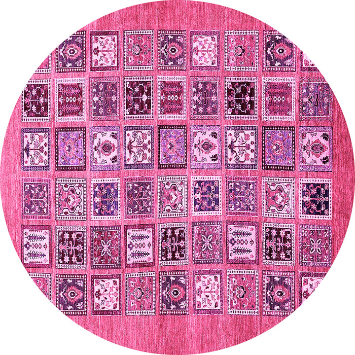 Round Machine Washable Abstract Pink Modern Rug, wshabs530pnk