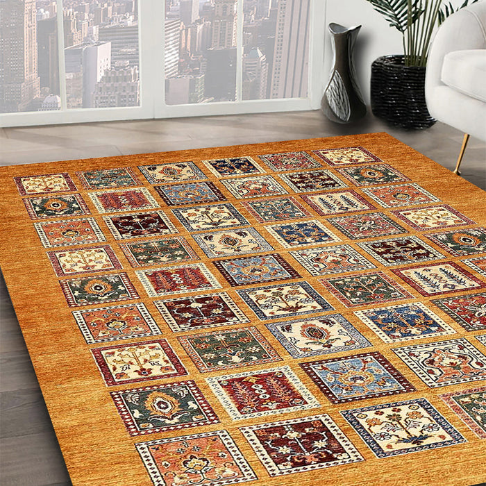 Abstract Yellow Orange Modern Rug in Family Room, abs530