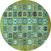 Round Machine Washable Abstract Turquoise Modern Area Rugs, wshabs530turq