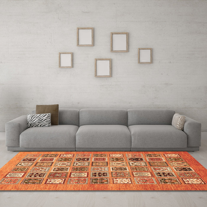 Machine Washable Abstract Orange Modern Area Rugs in a Living Room, wshabs530org