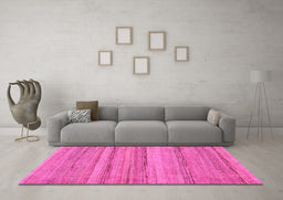 Machine Washable Abstract Pink Modern Rug in a Living Room, wshabs5311pnk