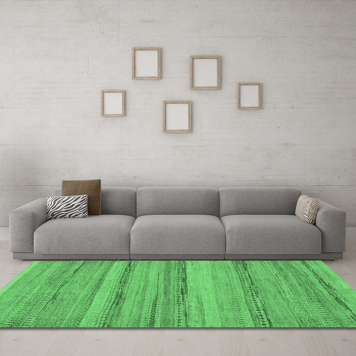 Machine Washable Abstract Emerald Green Modern Area Rugs in a Living Room,, wshabs5311emgrn
