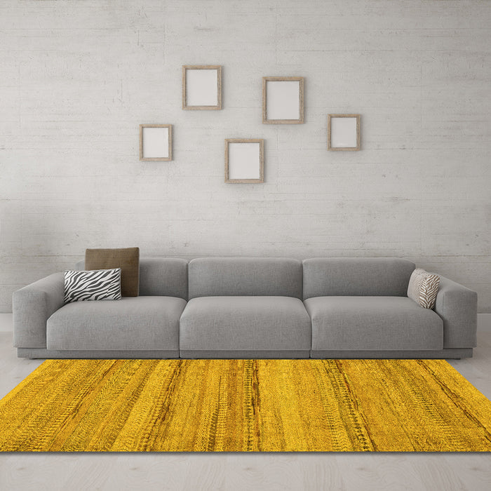 Machine Washable Abstract Yellow Modern Rug in a Living Room, wshabs5311yw