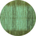 Round Abstract Turquoise Modern Rug, abs5313turq