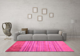Machine Washable Abstract Pink Modern Rug in a Living Room, wshabs5314pnk