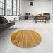 Round Machine Washable Abstract Orange Rug in a Office, wshabs5314