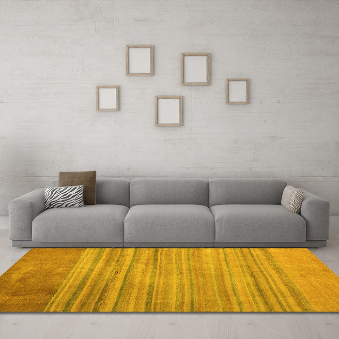 Machine Washable Abstract Yellow Modern Rug in a Living Room, wshabs5314yw