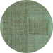 Round Abstract Light Blue Modern Rug, abs5317lblu