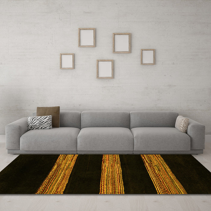 Machine Washable Abstract Yellow Modern Rug in a Living Room, wshabs5319yw