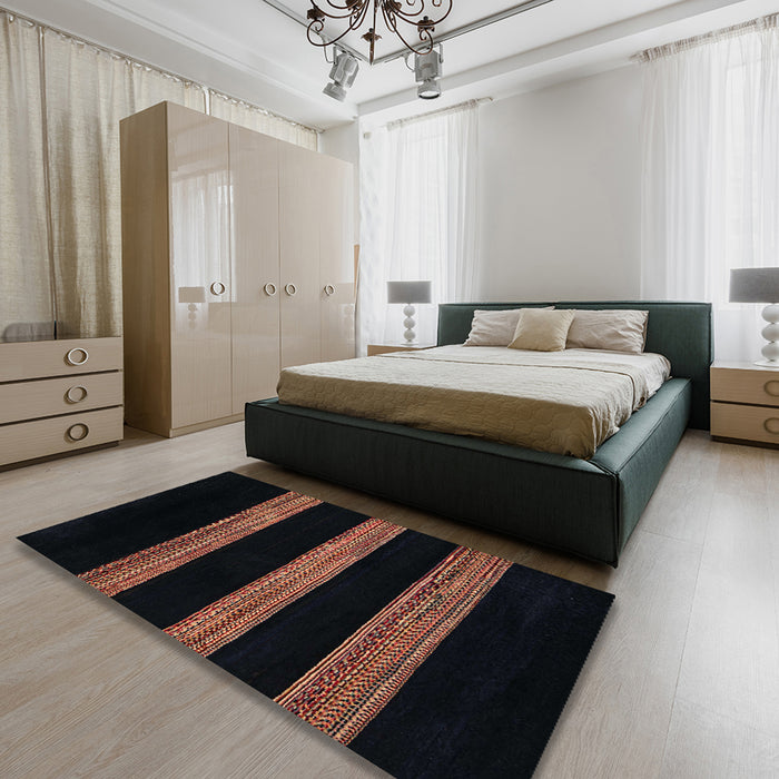 Abstract Dark Brown Modern Rug in a Bedroom, abs5319