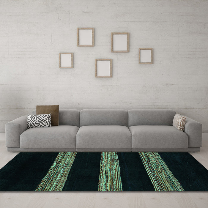 Machine Washable Abstract Turquoise Modern Area Rugs in a Living Room,, wshabs5319turq