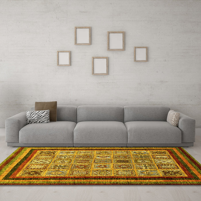 Machine Washable Abstract Yellow Modern Rug in a Living Room, wshabs531yw