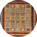 Round Machine Washable Abstract Saffron Red Rug, wshabs531