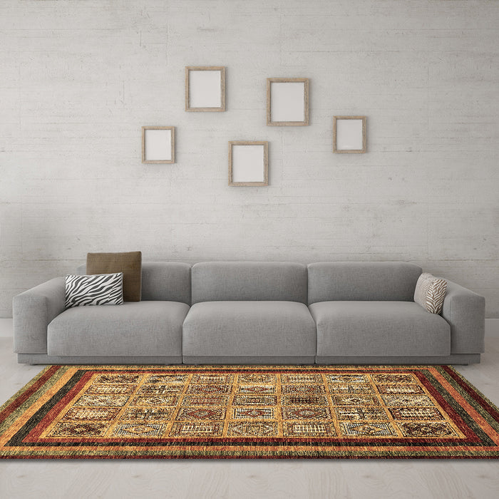 Machine Washable Abstract Brown Modern Rug in a Living Room,, wshabs531brn