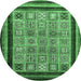 Round Machine Washable Abstract Emerald Green Modern Area Rugs, wshabs531emgrn