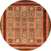 Round Machine Washable Abstract Orange Modern Area Rugs, wshabs531org