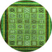 Round Machine Washable Abstract Green Modern Area Rugs, wshabs531grn