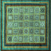 Square Machine Washable Abstract Turquoise Modern Area Rugs, wshabs531turq