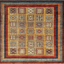 Square Abstract Saffron Red Modern Rug, abs531