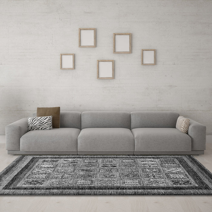 Machine Washable Abstract Gray Modern Rug in a Living Room,, wshabs531gry