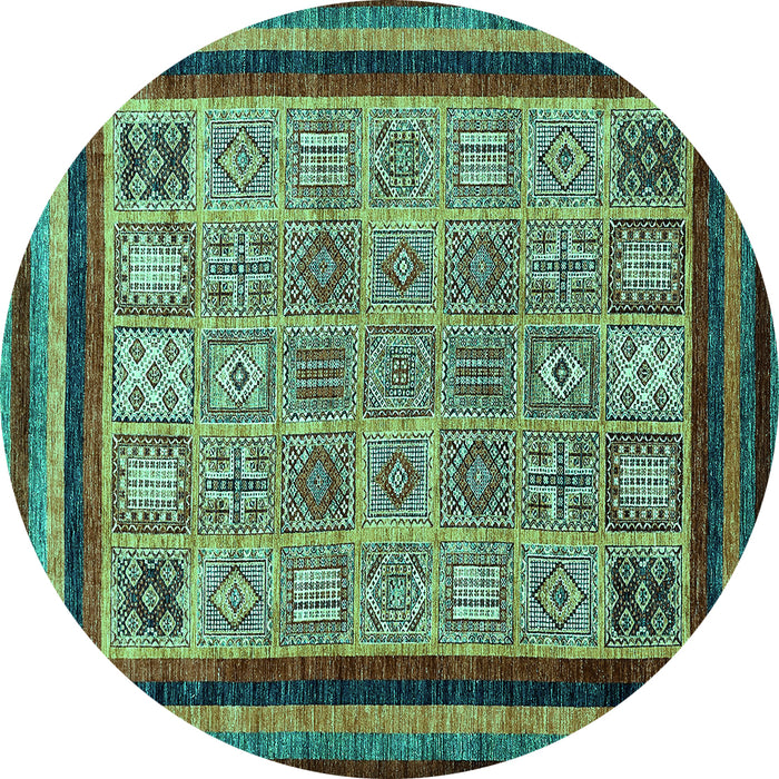 Round Abstract Turquoise Modern Rug, abs531turq