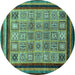 Round Abstract Turquoise Modern Rug, abs531turq