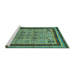 Sideview of Machine Washable Abstract Turquoise Modern Area Rugs, wshabs531turq