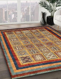 Machine Washable Abstract Saffron Red Rug in a Family Room, wshabs531