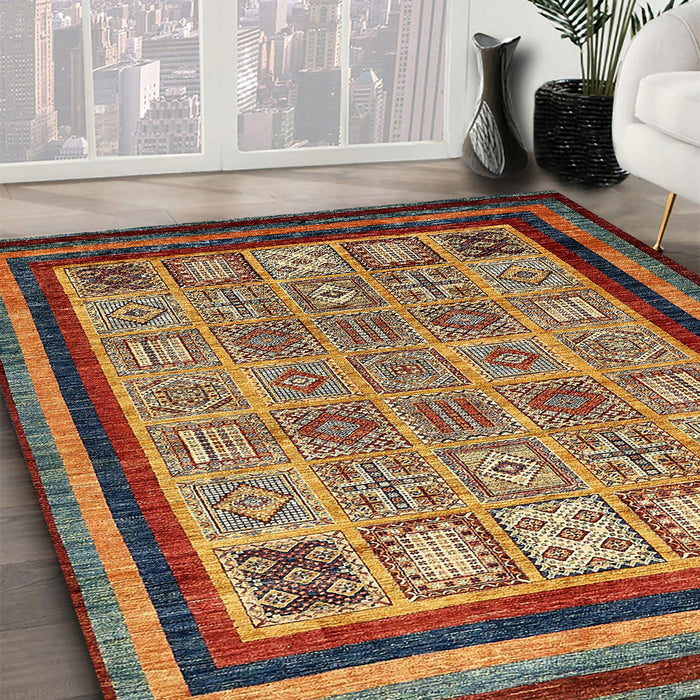 Machine Washable Abstract Saffron Red Rug in a Family Room, wshabs531