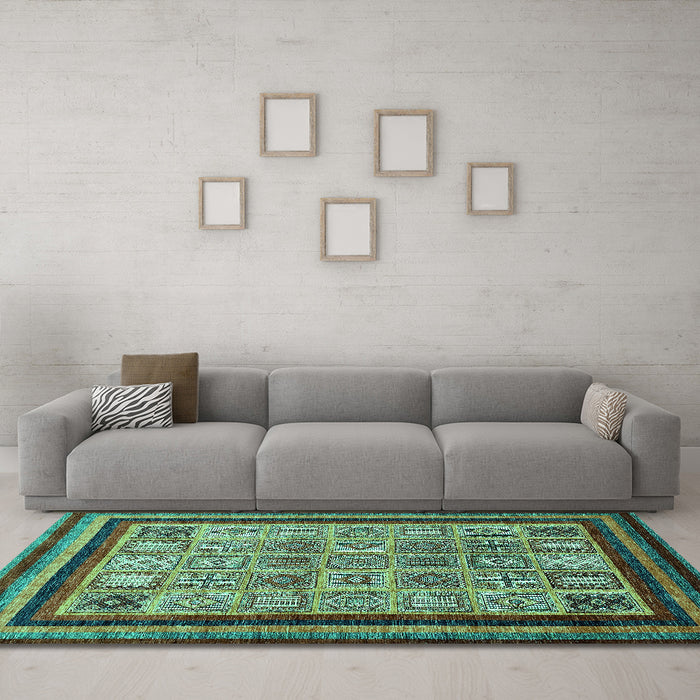 Machine Washable Abstract Turquoise Modern Area Rugs in a Living Room,, wshabs531turq