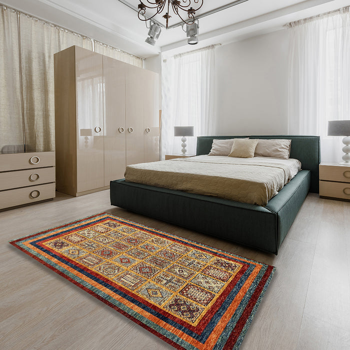 Abstract Saffron Red Modern Rug in a Bedroom, abs531