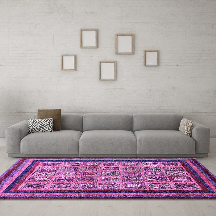 Machine Washable Abstract Purple Modern Area Rugs in a Living Room, wshabs531pur