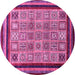 Round Machine Washable Abstract Pink Modern Rug, wshabs531pnk