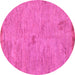 Round Machine Washable Abstract Pink Modern Rug, wshabs5321pnk