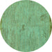 Round Abstract Turquoise Modern Rug, abs5321turq