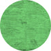 Round Abstract Emerald Green Modern Rug, abs5321emgrn