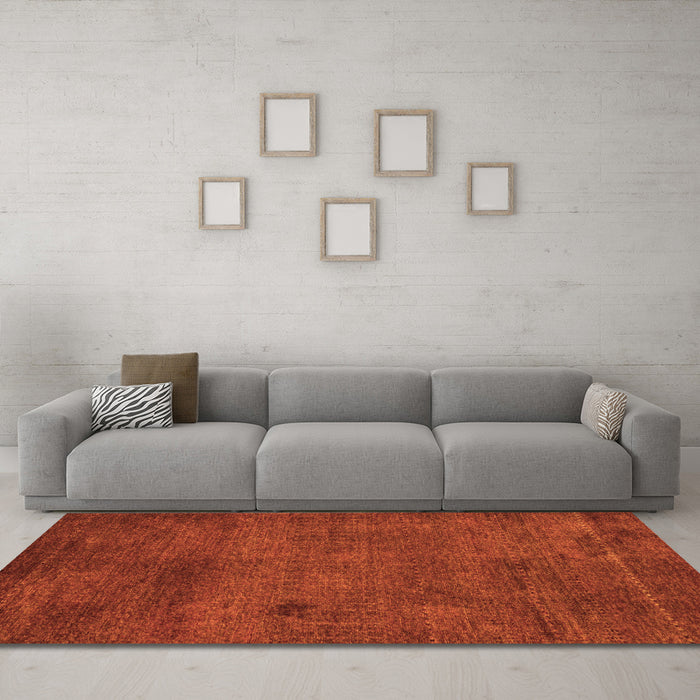 Machine Washable Abstract Orange Modern Area Rugs in a Living Room, wshabs5322org