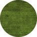 Round Machine Washable Abstract Green Modern Area Rugs, wshabs5322grn