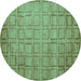 Round Abstract Turquoise Modern Rug, abs5323turq