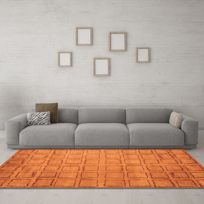 Machine Washable Abstract Orange Modern Area Rugs in a Living Room, wshabs5323org